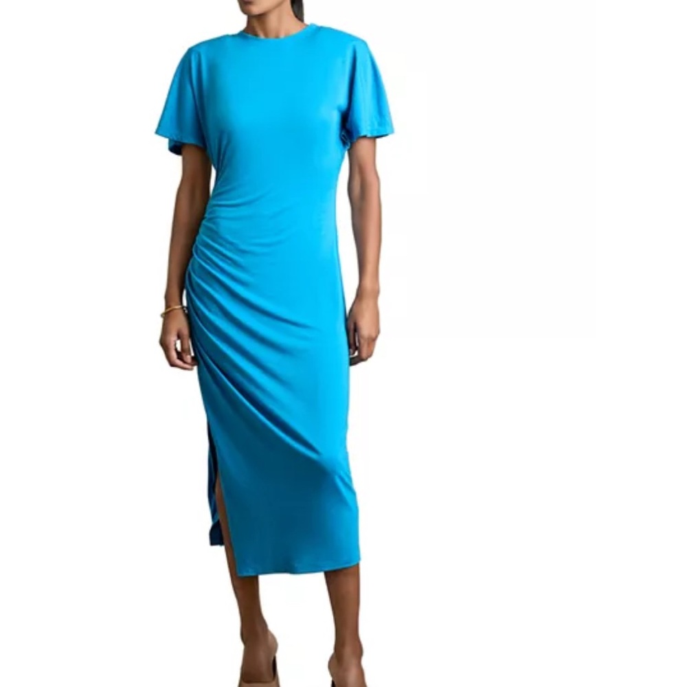 New with tags. REISS Tulia Modal-Blend Ruched Midi Dress in Bright Blue